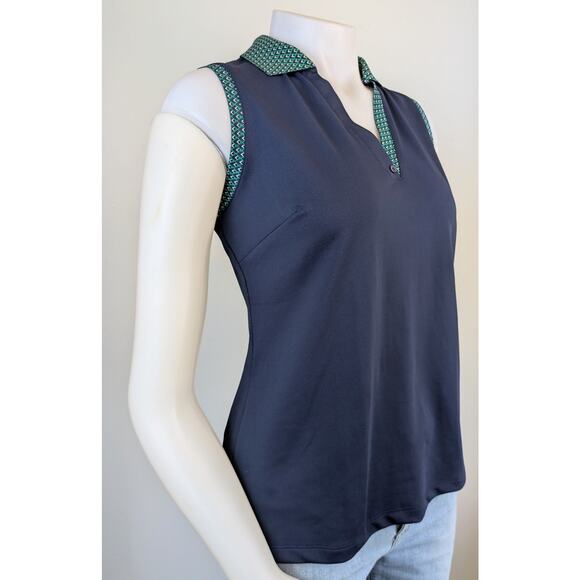 Lady Hagen Golf Top Medium Navy w/ Green Geometric Trim Sleeveless Athletic NEW - Picture 3 of 10